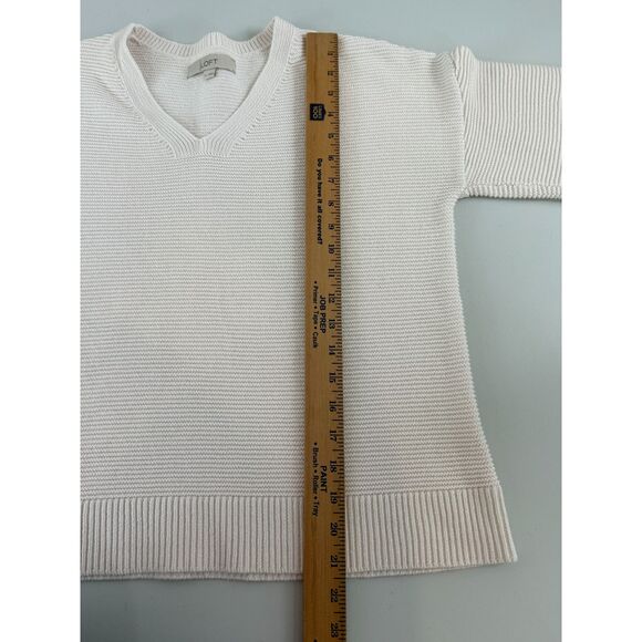 LOFT Women's Off White V-Neck 100% Cotton Sweater Size M Medium - Picture 7 of 9